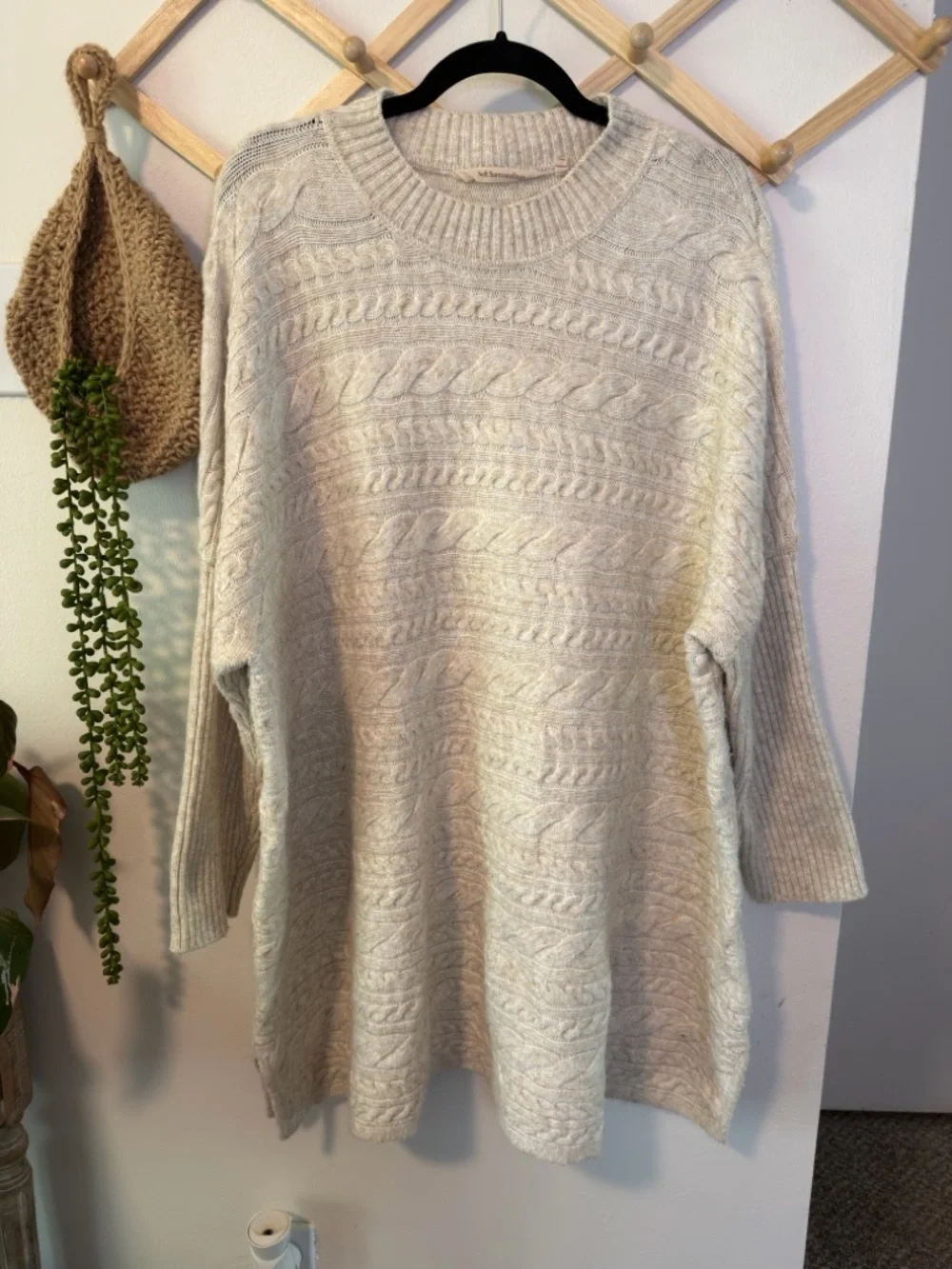 Soft Surroundings Alena Tunic Sweater Wool Blend 3X Oatmeal Cable Knit - Picture 3 of 8